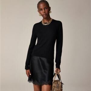 J. Crew Womens Merino Wool Carolyn Fitted Crewneck Sweater CB924 Black Sz L NWOT